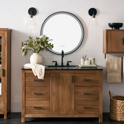 Round Metal LED Mirror with Hanging Strap - House Comfort