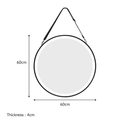Round Metal LED Mirror with Hanging Strap - House Comfort