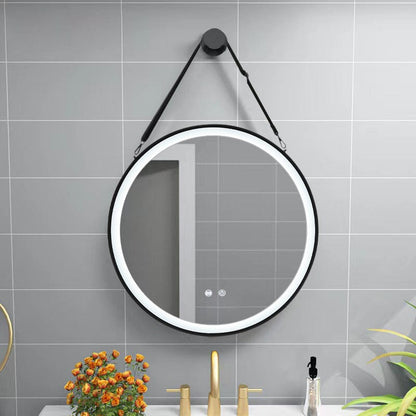 Round Metal LED Mirror with Hanging Strap - House Comfort