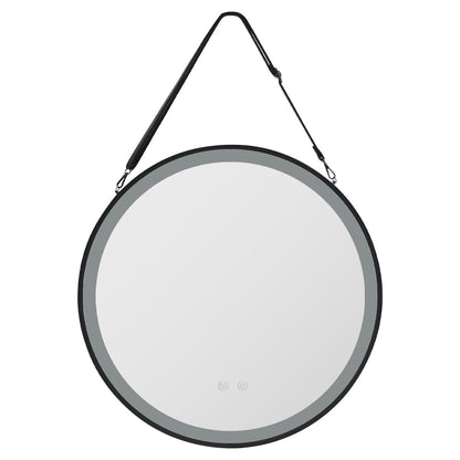 Round Metal LED Mirror with Hanging Strap - House Comfort