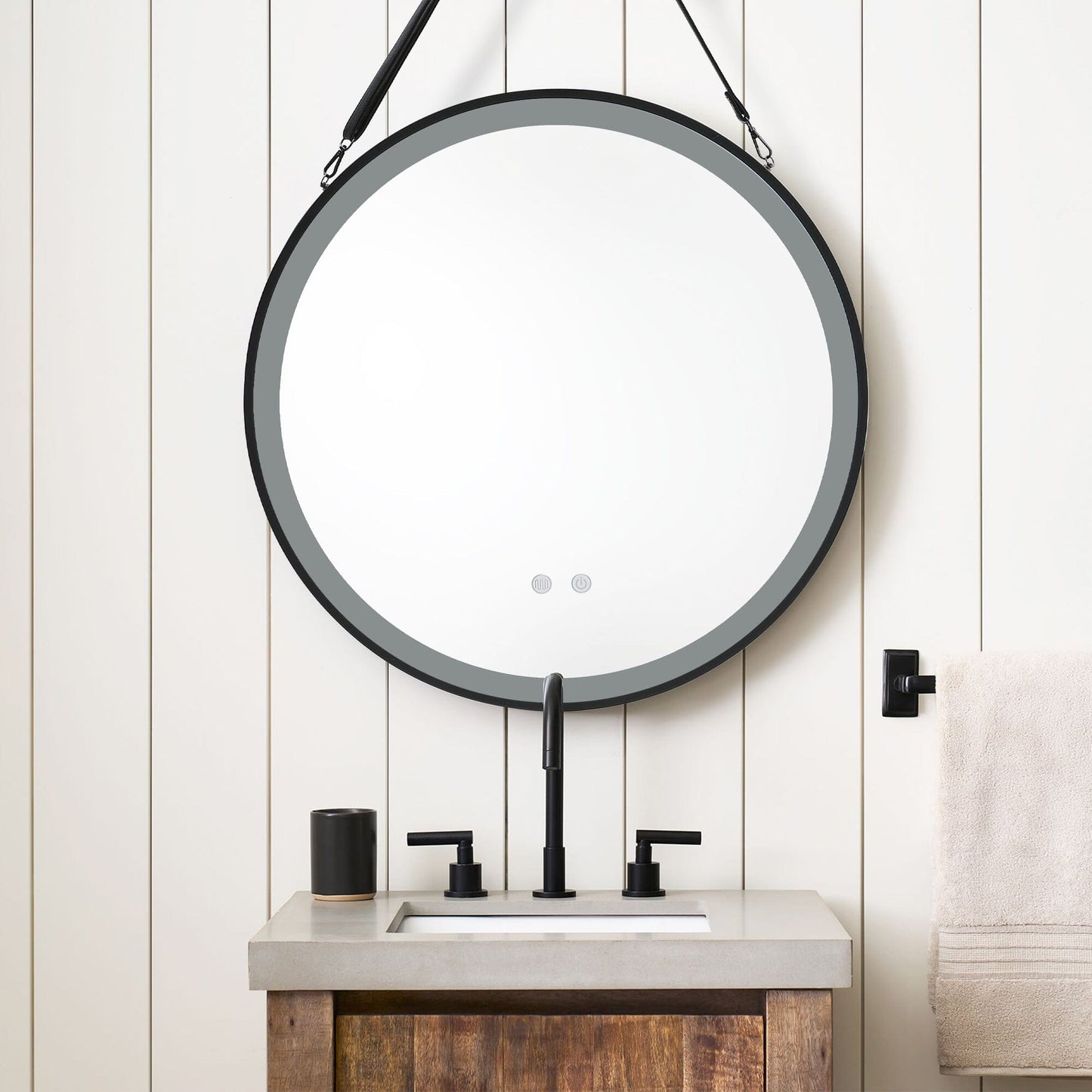 Round Metal LED Mirror with Hanging Strap - House Comfort