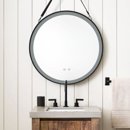 Round Metal LED Mirror with Hanging Strap - House Comfort