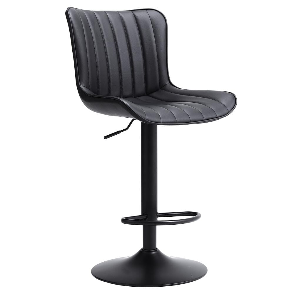 Set of 2 Bar Stools with Black Leather Swivel Adjustable Height - House Comfort