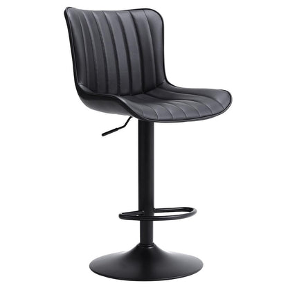 Set of 2 Bar Stools with Black Leather Swivel Adjustable Height - House Comfort