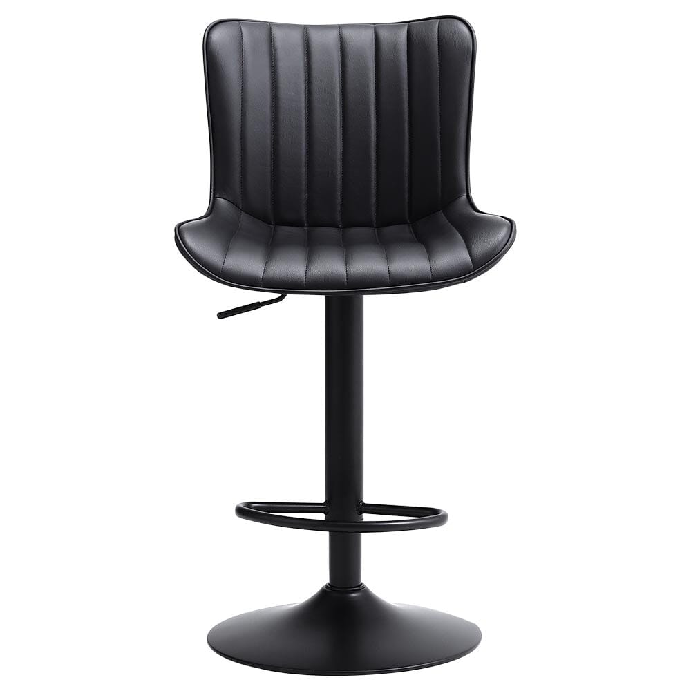 Set of 2 Bar Stools with Black Leather Swivel Adjustable Height - House Comfort