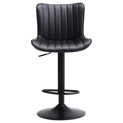 Set of 2 Bar Stools with Black Leather Swivel Adjustable Height - House Comfort