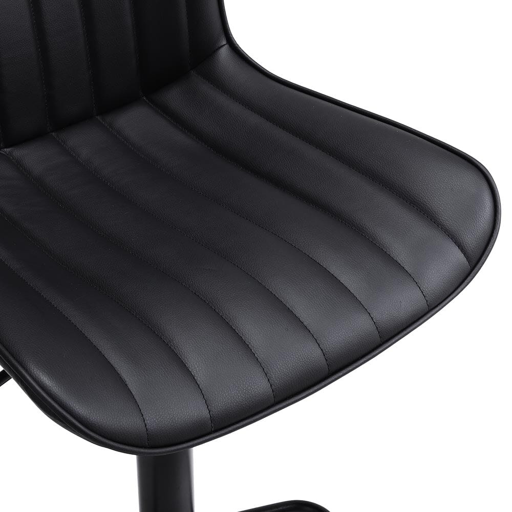 Set of 2 Bar Stools with Black Leather Swivel Adjustable Height - House Comfort