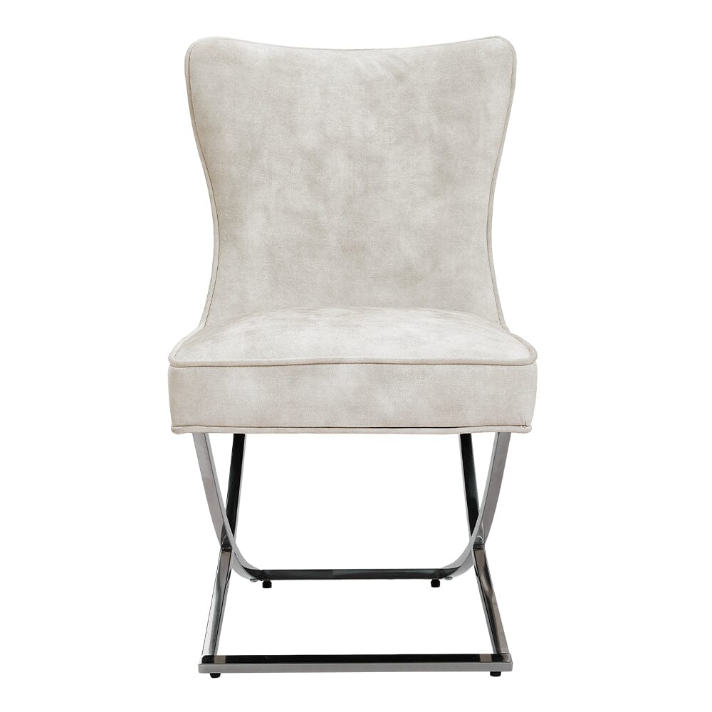 Set of 2 Beige High Back Dining Chairs with velvet Upholstered - House Comfort