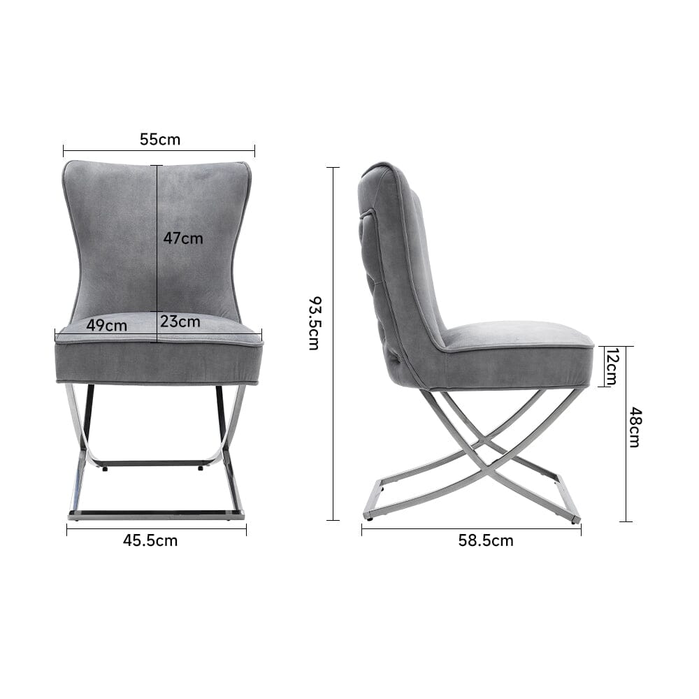 Set of 2 Beige High Back Dining Chairs with velvet Upholstered - House Comfort