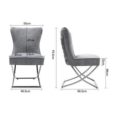 Set of 2 Beige High Back Dining Chairs with velvet Upholstered - House Comfort