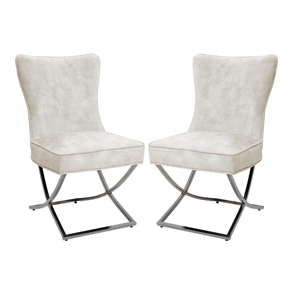 Set of 2 Beige High Back Dining Chairs with velvet Upholstered - House Comfort