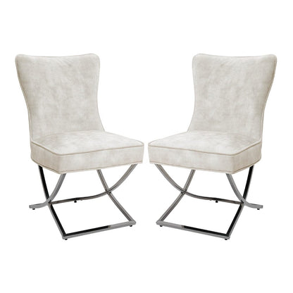 Set of 2 Beige High Back Dining Chairs with velvet Upholstered - House Comfort