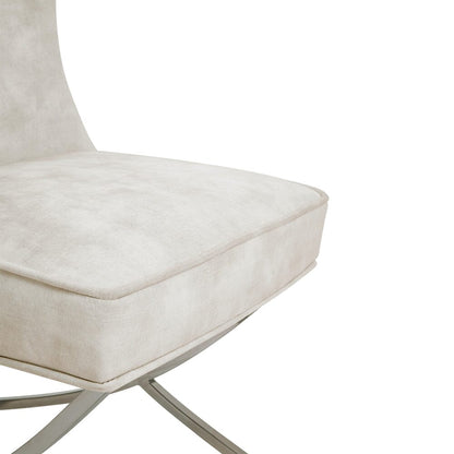 Set of 2 Beige High Back Dining Chairs with velvet Upholstered - House Comfort