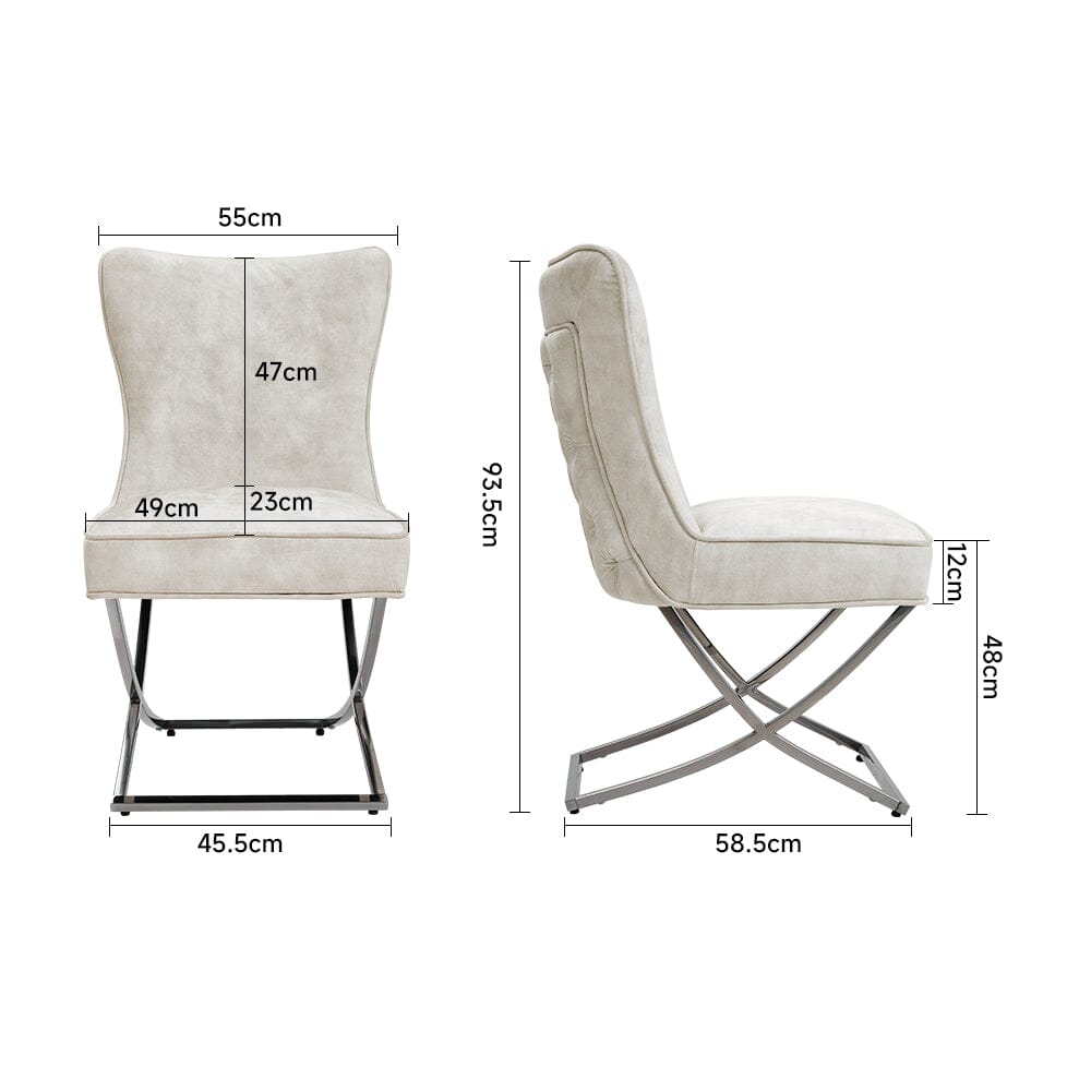Set of 2 Beige High Back Dining Chairs with velvet Upholstered - House Comfort