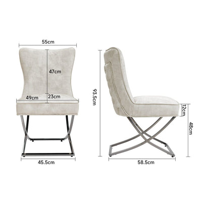 Set of 2 Beige High Back Dining Chairs with velvet Upholstered - House Comfort