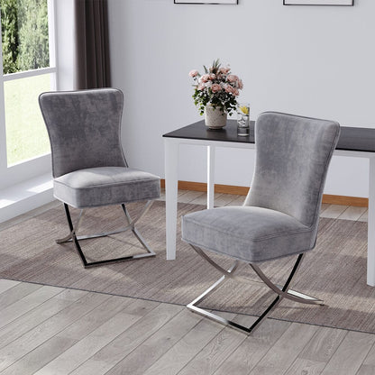 Set of 2 Beige High Back Dining Chairs with velvet Upholstered - House Comfort