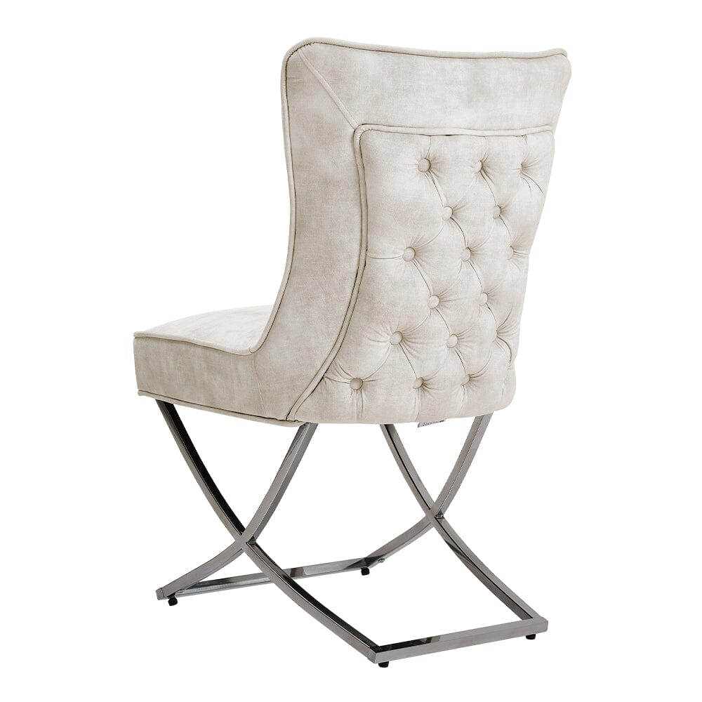 Set of 2 Beige High Back Dining Chairs with velvet Upholstered - House Comfort