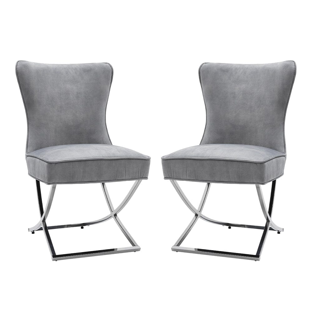 Set of 2 Beige High Back Dining Chairs with velvet Upholstered - House Comfort