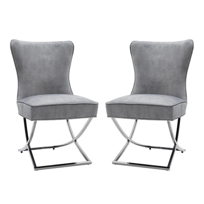 Set of 2 Beige High Back Dining Chairs with velvet Upholstered - House Comfort