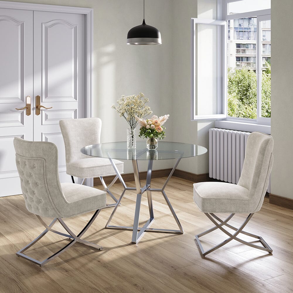 Set of 2 Beige High Back Dining Chairs with velvet Upholstered - House Comfort