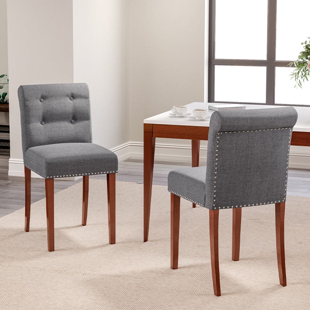 Set of 2 Contemporary Buttoned Accent Dining Chair Studded Rim Blue/Grey - House Comfort