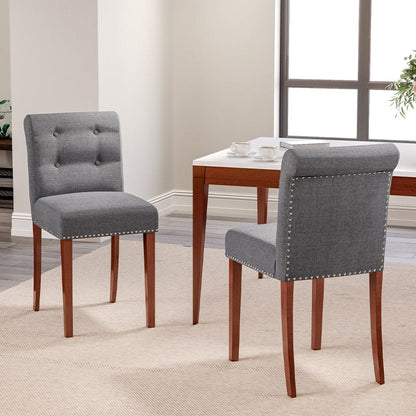 Set of 2 Contemporary Buttoned Accent Dining Chair Studded Rim Blue/Grey - House Comfort