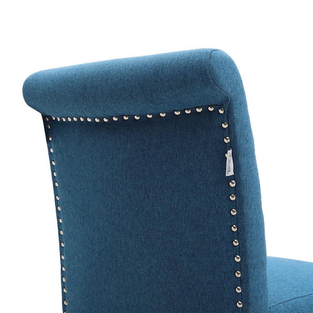 Set of 2 Contemporary Buttoned Accent Dining Chair Studded Rim Blue/Grey - House Comfort