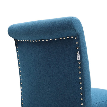 Set of 2 Contemporary Buttoned Accent Dining Chair Studded Rim Blue/Grey - House Comfort