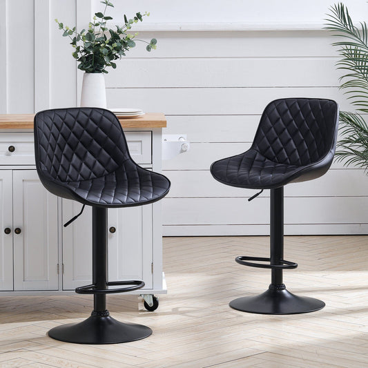 Set of 2 Faux Leather Height Adjustable Bar Stool Black - House Comfort