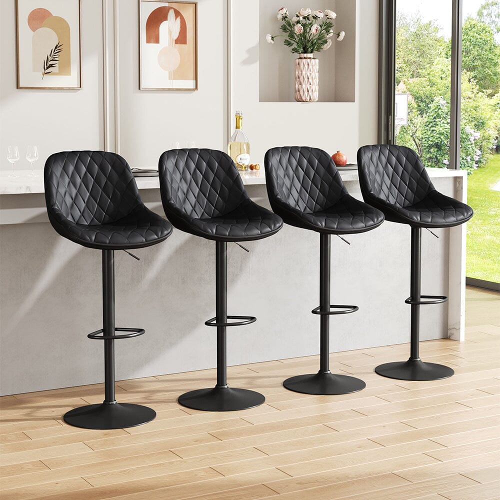 Set of 2 Faux Leather Height Adjustable Bar Stool Black - House Comfort