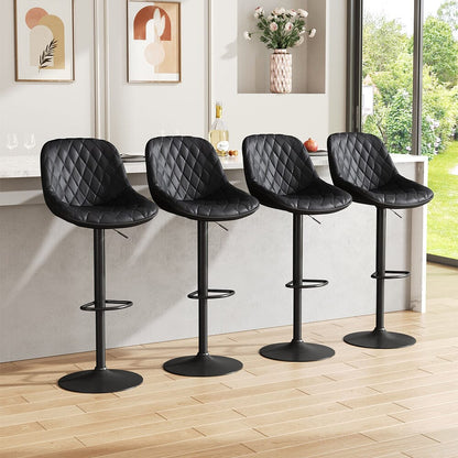 Set of 2 Faux Leather Height Adjustable Bar Stool Black - House Comfort
