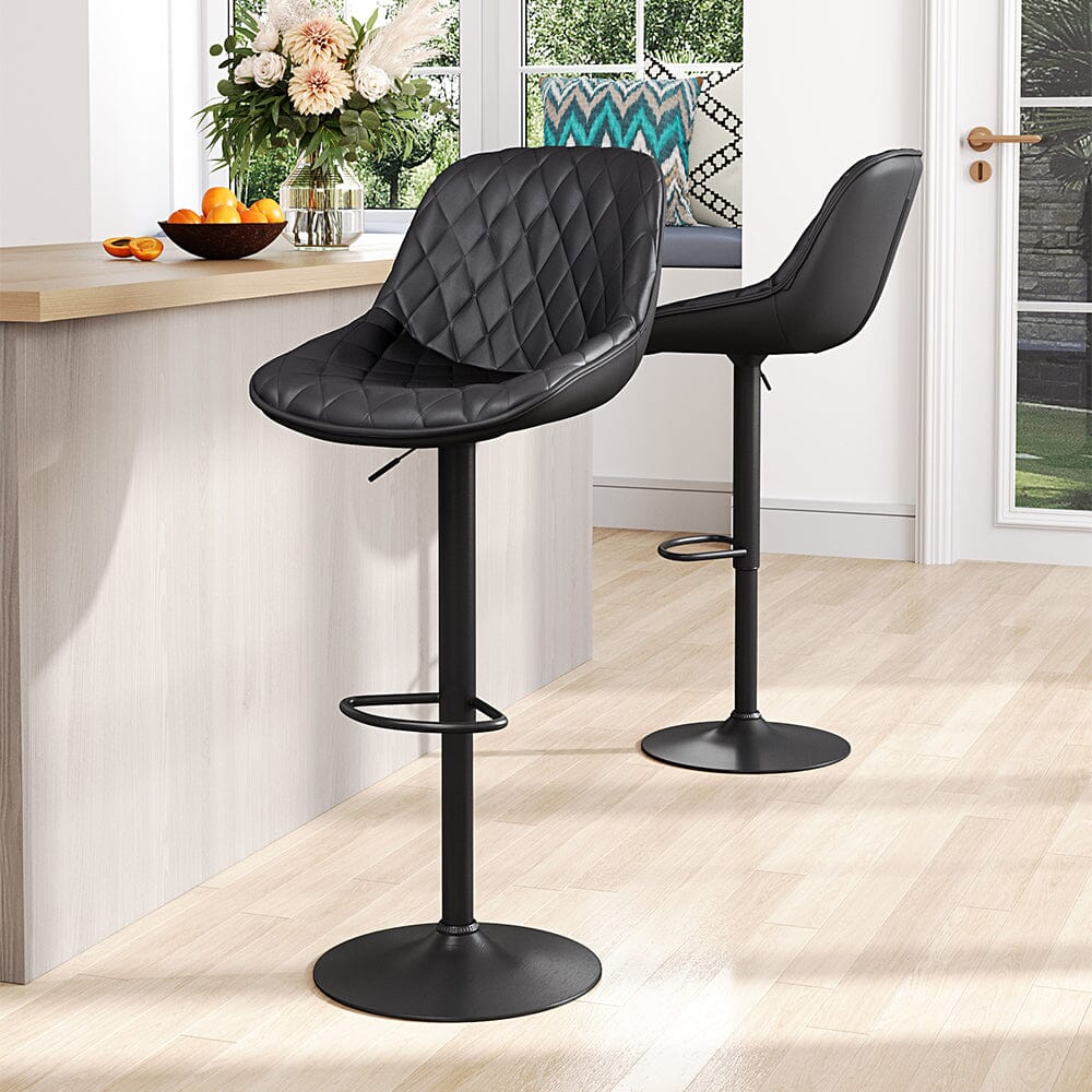 Set of 2 Faux Leather Height Adjustable Bar Stool Black - House Comfort