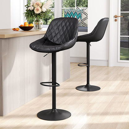 Set of 2 Faux Leather Height Adjustable Bar Stool Black - House Comfort