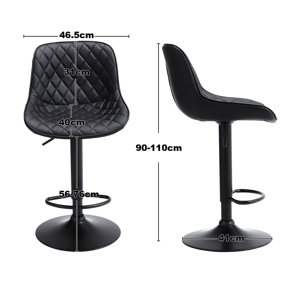 Set of 2 Faux Leather Height Adjustable Bar Stool Black - House Comfort