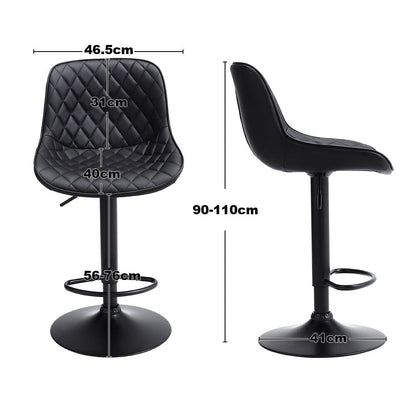 Set of 2 Faux Leather Height Adjustable Bar Stool Black - House Comfort