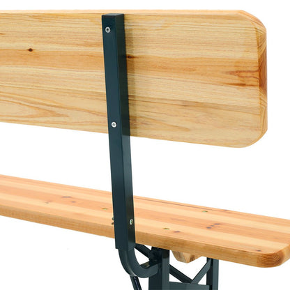 Set of 2 Folding Garden Benches with Backrest Cedar Wood Outdoor Bar Chairs - House Comfort