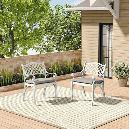 Set of 2 Garden Chairs Cast Aluminium Armchairs with Cushion Black/White - House Comfort