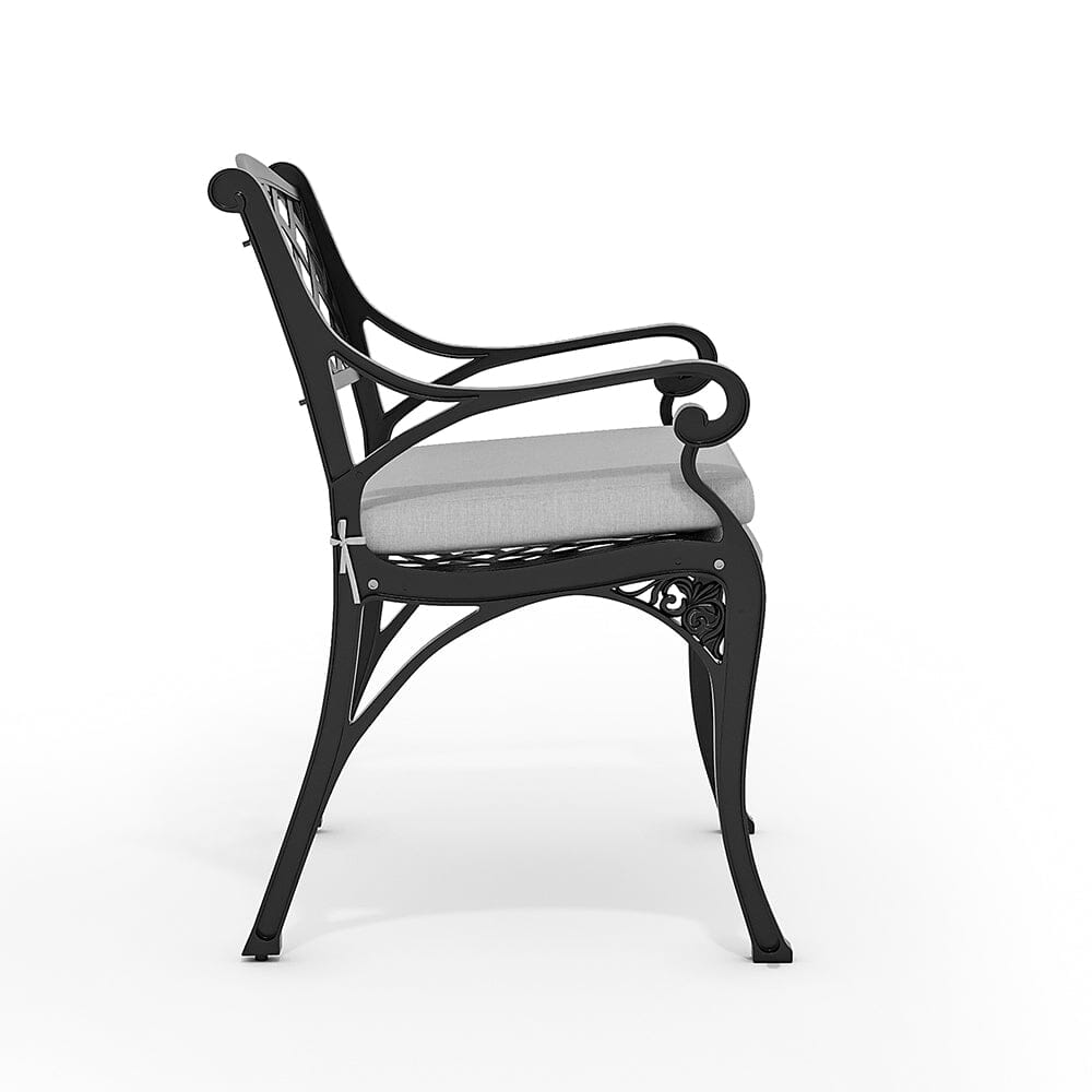 Set of 2 Garden Chairs Cast Aluminium Armchairs with Cushion Black/White - House Comfort