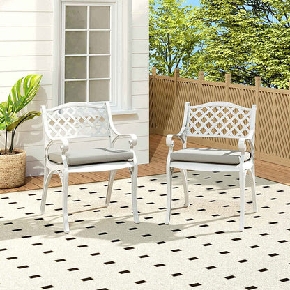 Set of 2 Garden Chairs Cast Aluminium Armchairs with Cushion Black/White - House Comfort