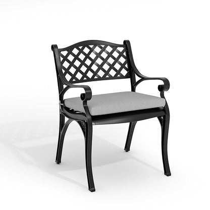 Set of 2 Garden Chairs Cast Aluminium Armchairs with Cushion Black/White - House Comfort