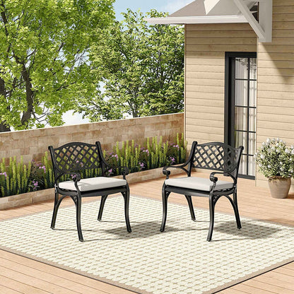 Set of 2 Garden Chairs Cast Aluminium Armchairs with Cushion Black/White - House Comfort