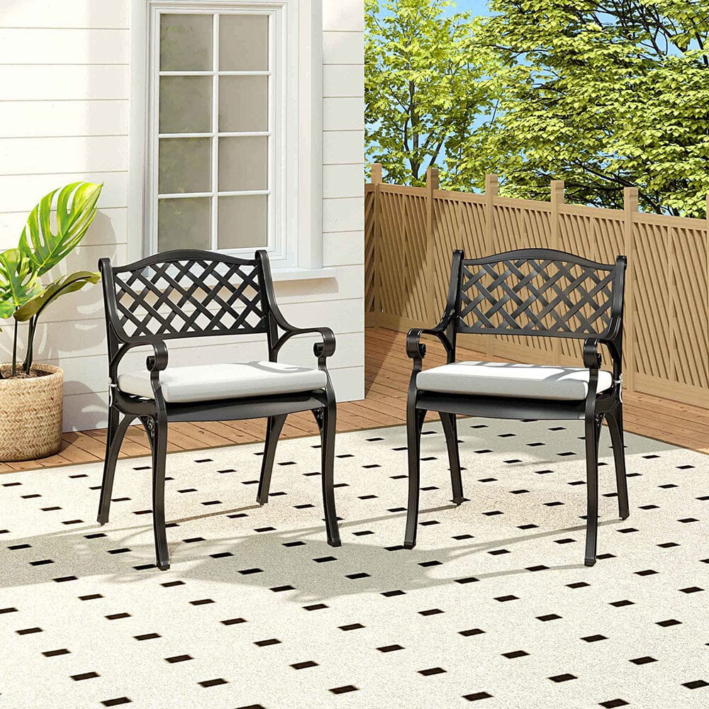 Set of 2 Garden Chairs Cast Aluminium Armchairs with Cushion Black/White - House Comfort