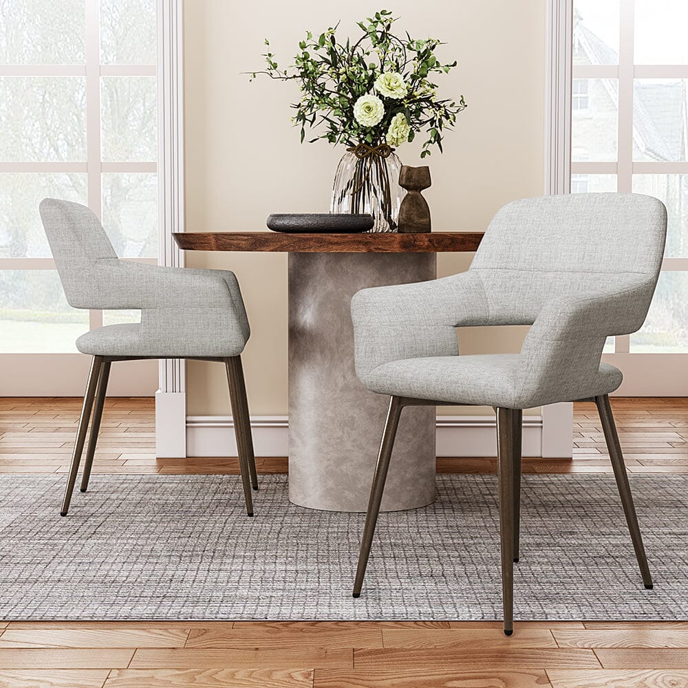 Set of 2 Grey Linen Dining Chair with Metal Legs - House Comfort
