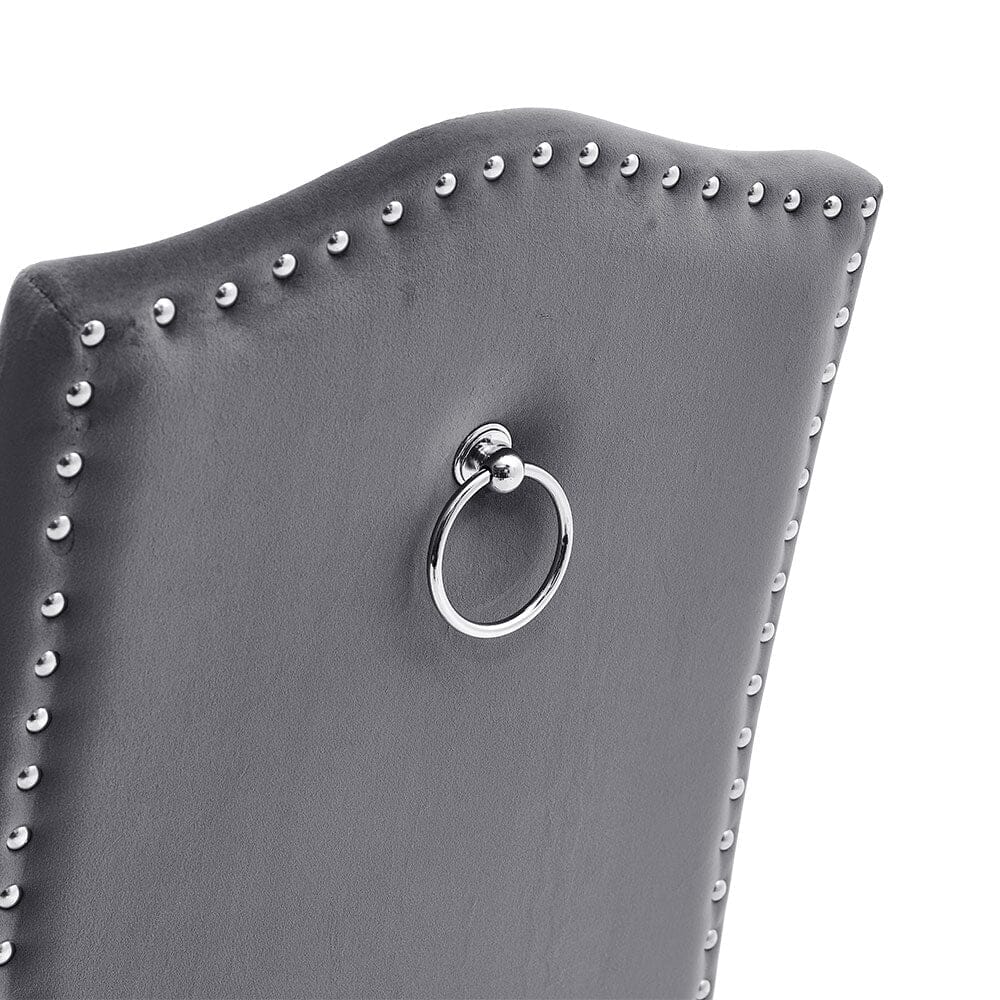 Set of 2 Grey Velvet Upholstered High Back Dinning Chair - House Comfort