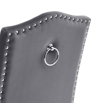 Set of 2 Grey Velvet Upholstered High Back Dinning Chair - House Comfort