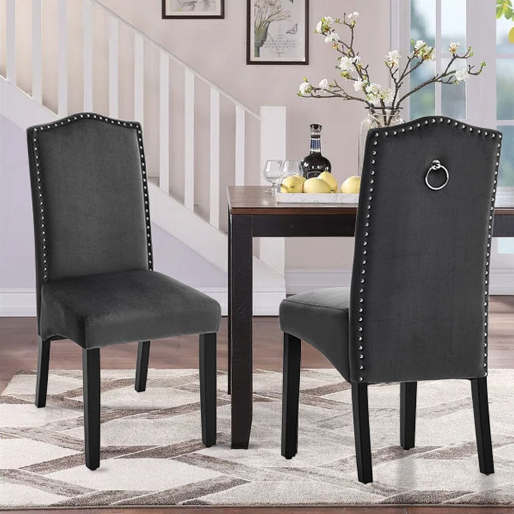 Set of 2 Grey Velvet Upholstered High Back Dinning Chair - House Comfort