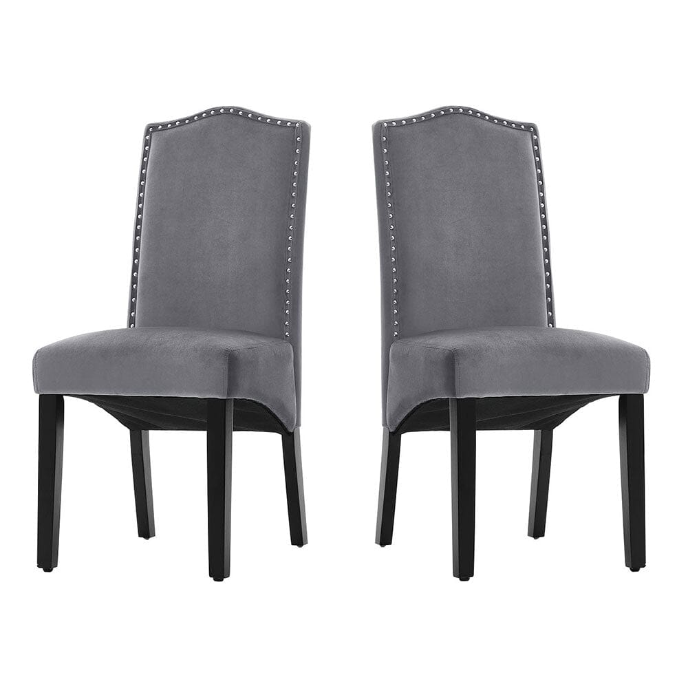Set of 2 Grey Velvet Upholstered High Back Dinning Chair - House Comfort