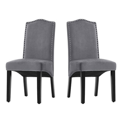 Set of 2 Grey Velvet Upholstered High Back Dinning Chair - House Comfort