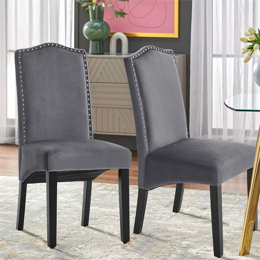 Set of 2 Grey Velvet Upholstered High Back Dinning Chair - House Comfort