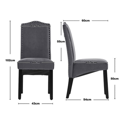 Set of 2 Grey Velvet Upholstered High Back Dinning Chair - House Comfort